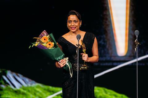 Shahana Goswami accepts the Best Actress award for Santosh at AFA18.